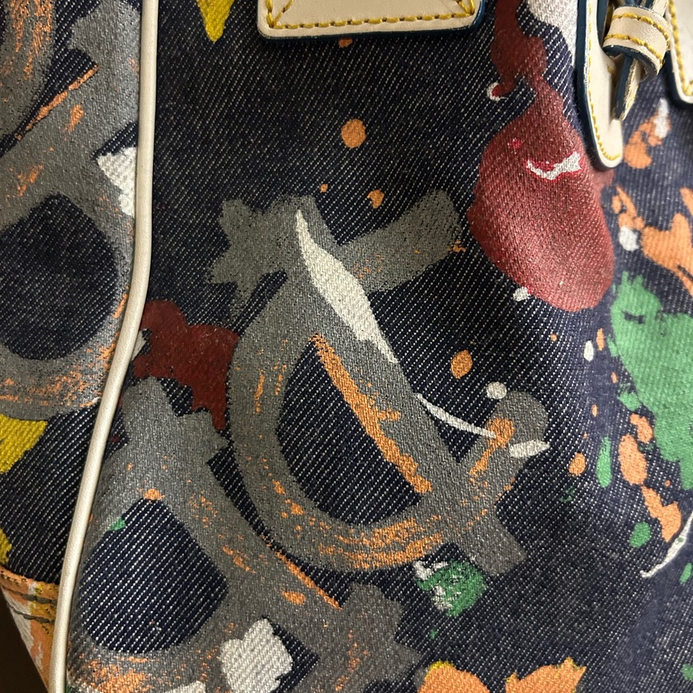Dooney & Bourke Denim-Like Canvas Tote Bag w/ Paint Splat/Graffiti Pattern - Picture 6 of 16